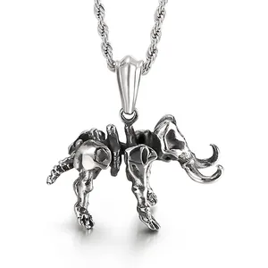 Mammoth Skeleton Pendant Stainless Steel Vintage Punk Gothic Bone Animal Jewelry For Men