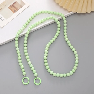 Light green faceted bead chain with matching metal rings for phone or eyewear