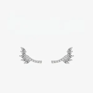 Wing Leaf Ear Crawlers With 925 Sterling Silver Earring Post Marquise Cubic Zirconia Small Elegant Studs For Women