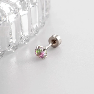 Delicate rose-cut gradient zircon stud earring with polished silver metal setting