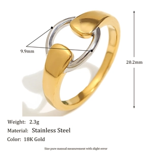 18K gold plated stainless steel stretch movement ring in two-tone gold and silver design