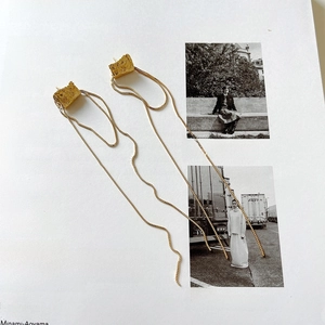 Golden 925 sterling silver tassel drop earrings with irregular textured square studs