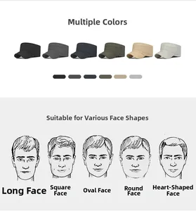 Detail guide showing six colors of quick-dry cadet hats and suitable face shape recommendations
