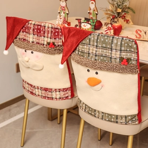 Coprisedie Natalizie Peluche Poliestere Tessuto A Quadretti Babbo Natale Pupazzo Di Neve Decorazione Sala Da Pranzo