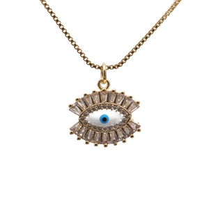 Golden Evil Eye necklace with blue zircon and white enamel on a classic box chain