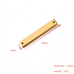Polished gold stainless steel rectangular connector plate 35x6x1.5mm for DIY jewelry