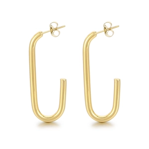 Boucles d'oreilles géométriques dorées en forme de U en acier inoxydable poli sur blanc