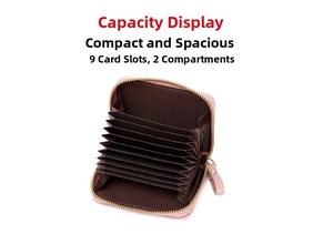 Detail view of pink RFID card holder with nine interior card slots and two compartments