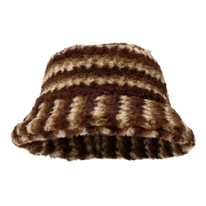 Damen Winter Plüsch Anglerhut mit braun-beigen Streifen aus weichem Kunstfell Material