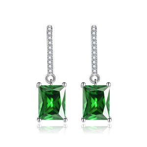 Élégantes boucles d'oreilles pendantes en zircon vert émeraude avec micro-pavage argent