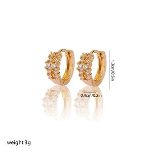 Detail view of gold-plated hoop earrings with micro-pave cubic zirconia and size dimensions
