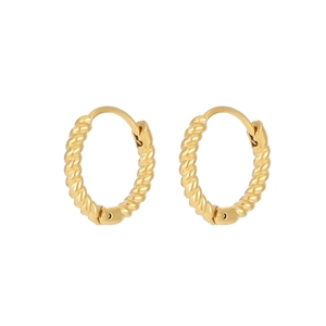 Minimalist gold twisted rope hoop earrings made of polished stainless steel for women