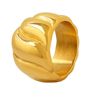 Goldener französischer Croissant-Ring mit poliertem Edelstahl-Spiralmuster