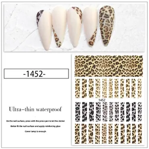 Detail of ultra-thin waterproof leopard print nail stickers with various widths and patterns