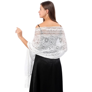 Scialle In Pizzo Da Donna Elegante Fiori Traforati Frange Festa Serale Matrimonio Accessorio Vestito Poliestere