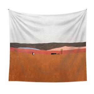 Detail showing high-quality fabric texture and abstract landscape pattern of the tapestry