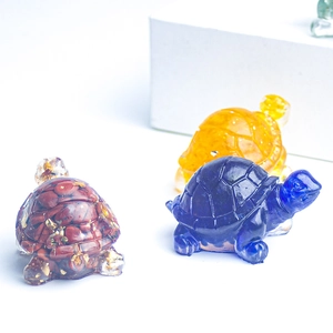 Three crystal turtle figurines with gold foil details for desktop and fish tank decor