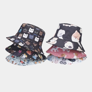 Cartoon Animal Printed Bucket Hat Polyester Reversible Sun Protection Outdoor Casual Cute For Women Men