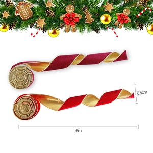 Red and gold velvet Christmas ribbon for tree decoration and gift wrapping 6.5cm x 6m size