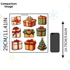 Detailed size comparison of Christmas gift box and tree wall decals 29cm x 29cm