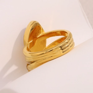 18K gold plated stainless steel multi-layer water drop zircon ring in polished finish