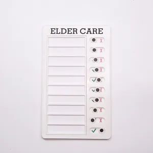 Detailed view of the Elder Care checklist board with sliding buttons and writing slots