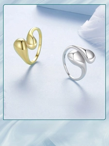 Close-up of polished 925 sterling silver water drop open ring with S925 hallmark stamp