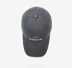 Top view of vintage washed cotton baseball cap with California Standards embroidery