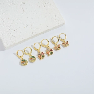Exquisite gold hoop earring set featuring colorful zircon butterfly and clover charms