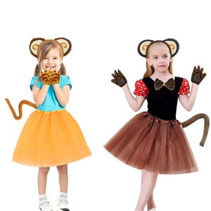Kids monkey costume set including brown ear headband, plush gloves, tail, and bowtie