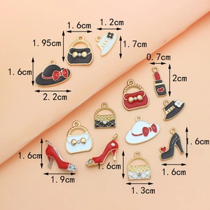 Fashion alloy enamel pendants set including hat, handbag, and lipstick for DIY jewelry making