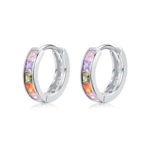 S925 sterling silver hoop earrings with colorful cubic zirconia and polished finish