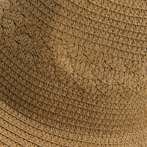 Macro shot of fine spiral woven pattern and natural fiber texture on a Panama hat