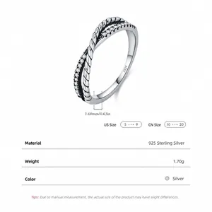 S925 sterling silver vintage braided twist ring with micro-pave cubic zirconia accents