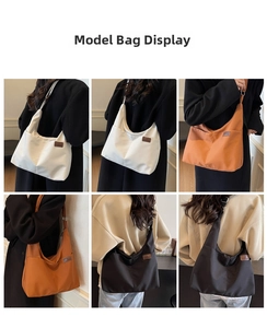 Collage of ivory, orange, and black minimalist nylon crossbody dumpling bags for daily use