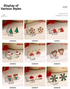 Detailed grid showing diverse Christmas stud earrings like reindeer, trees and snowflakes