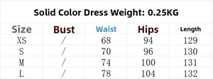 Detaillierte Größentabelle für einfarbiges französisches Design-Maxikleid mit Maßen