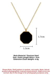 Detailed view of gold plated titanium steel necklace with black hexagonal shell pendant