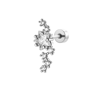 Sparkling star cartilage stud earring with cubic zirconia and silver screw back post