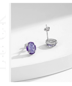 S925 sterling silver lavender oval stud earrings with 925 hallmark and purple enamel