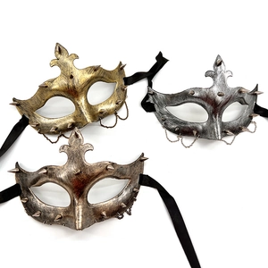 Vintage punk half-face masks in gold, silver and bronze with metal spikes and chains