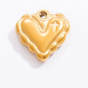 Pendentif cœur 3D en acier inoxydable doré avec ondulations et gravure d'étoile
