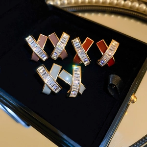 Vintage cross geometric earrings set with colorful enamel and cubic zirconia in gold