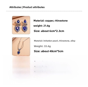 Detailed infographic of crystal pearl necklace and earring set with size specifications