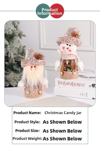Close-up of cute Christmas snowman and gnome candy jars with pink sequined hats
