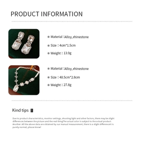 Detailed chart with specifications for floral rhinestone necklace and earring set