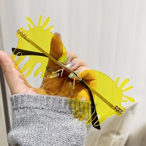 Rimless Drip Shaped Sunglasses Metal Frame PC Lens UV400 Party Novelty Melted Effect Glasses Women