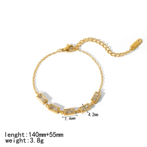Bracelet en acier inoxydable doré avec cinq zircons rectangulaires et chaîne réglable