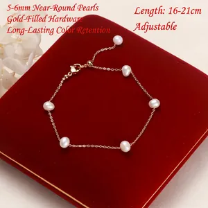 Elegant 16-21cm adjustable white freshwater pearl bracelet with gold-filled chain and heart charm