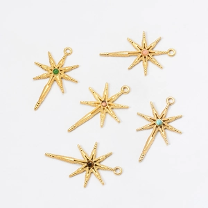 Golden stainless steel eight-pointed star pendants with colorful natural stones for DIY